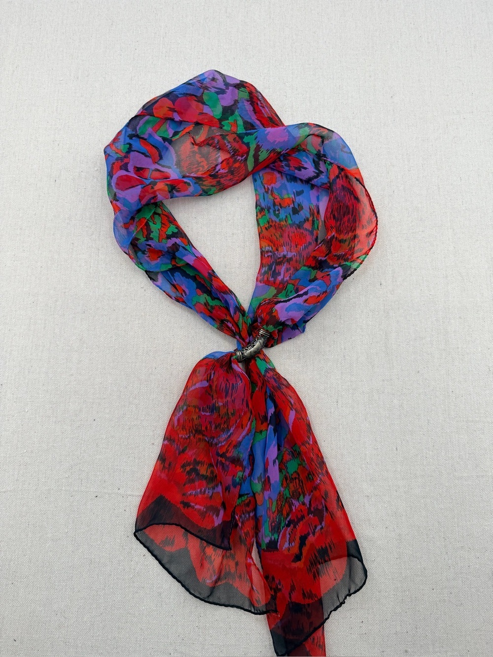Vibrant Multicolor Floral Sheer Scarf - Red